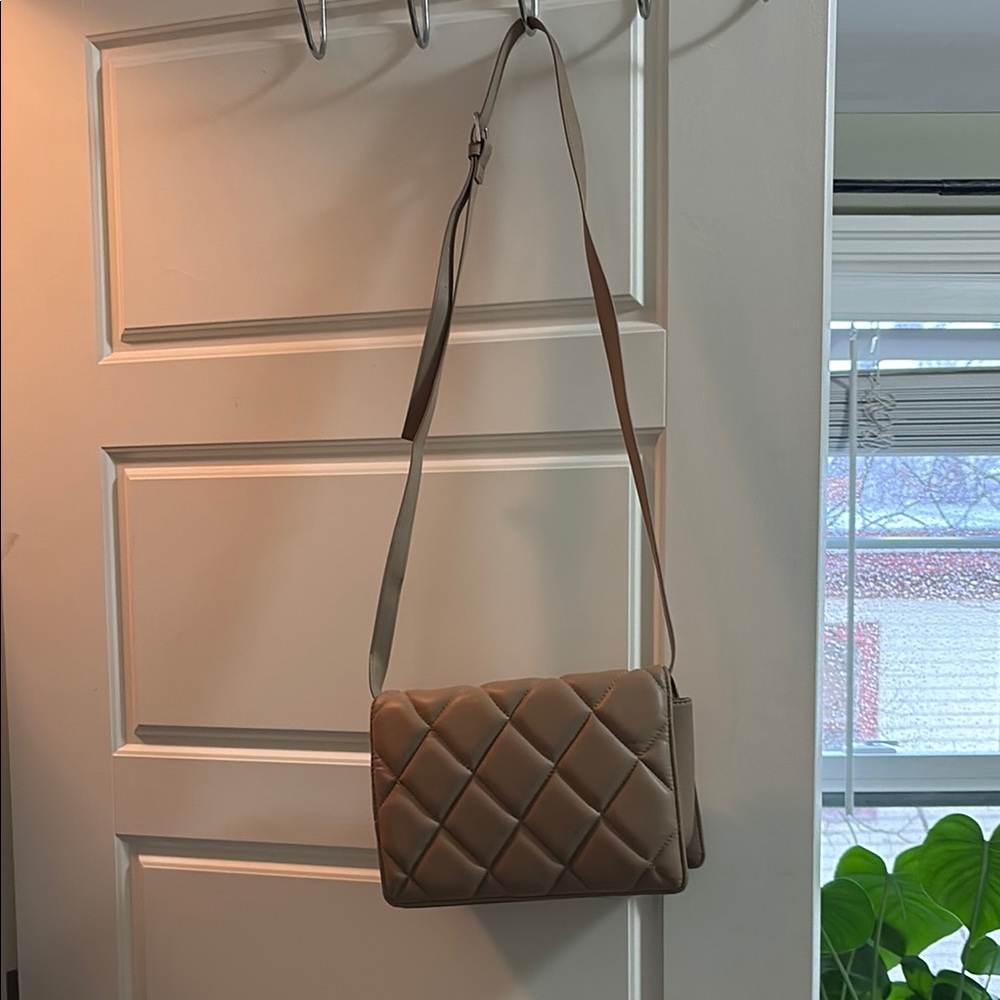 Tan Quilted Crossbody Bag with Chain Strap